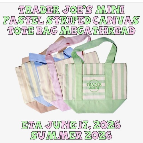 Trader Joe’s Mini Pastel Striped Canvas Tote Bag 2026 Limited Edition