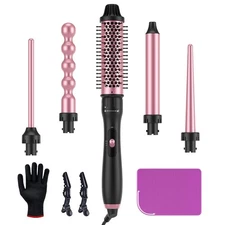 LANDOT 5-in-1 Curling Iron Wand & Thermal Brush Set: Create a Salon Blowout, ...