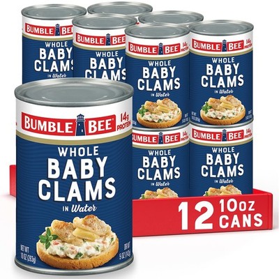 Whole Baby Canned Clams, 10 Oz Can (Pack of 12) - Ready to Eat - 13G Protein