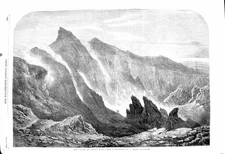 Original Old Antique Print 1860 Crater Mount Etna Mountain Volcano Read 19th