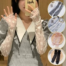 Women Mesh Breathable Sunscreen Long Sleeves Gloves Arm Sleeve Fingerless Lace  