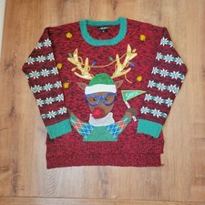 Ugly Christmas Sweater Red with Rudolph the Red Nose Reindeer Size M Womens