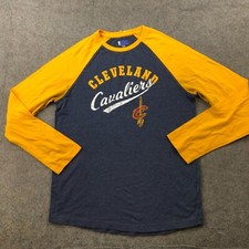 Cleveland Cavaliers Shirt Mens Large Blue Yellow Long Sleeve Graphic NBA
