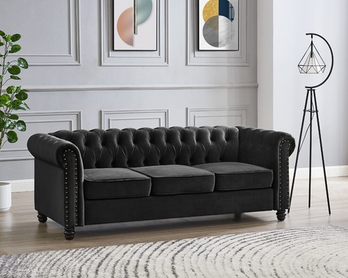 Chesterfield Sofa Velvet 3 2 Seater Couch Tufted Suite Studded Scroll Arms - Picture 39 of 66