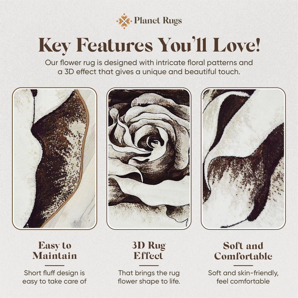 Alfombra Gruesa Flores Talladas a Mano Floral Rosa Novedad 304 6.6x6.6 Redonda Marrón Beige Foto 4 de 4