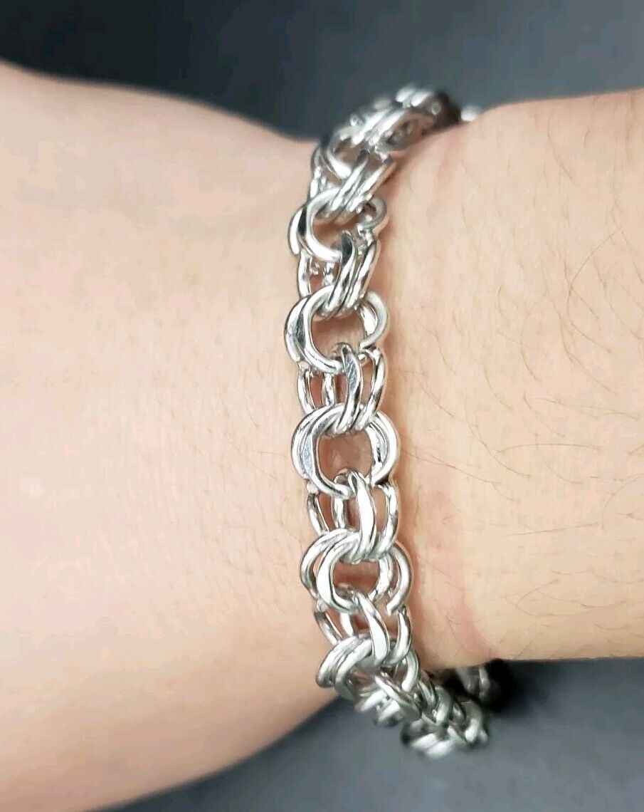925 Sterling Silver Vintage Wide Double Link Bracelet 7 925 Sterling Silver Vintage Wide Double Link Bracelet 7