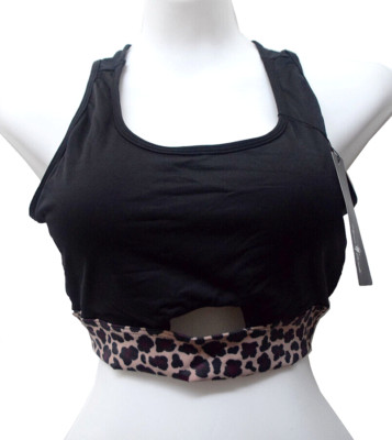 Agnes Orinda Black Leopard Racerback Sports Bra Women's Plus Size L Yoga Bra NWT