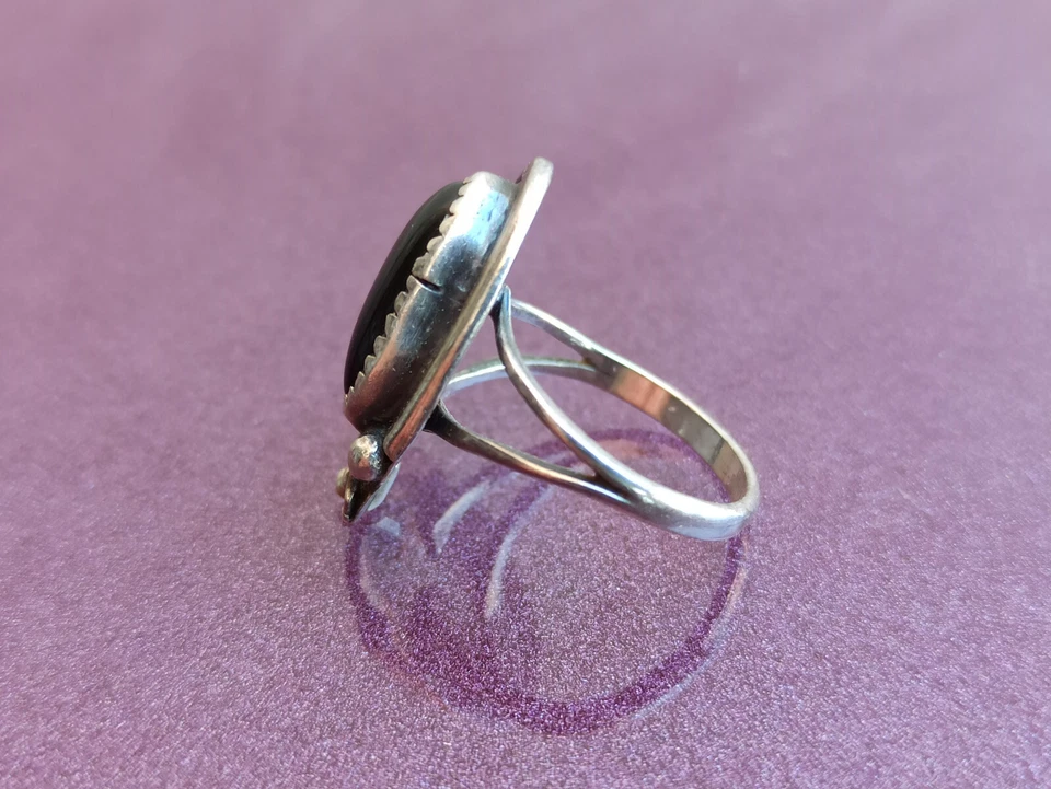 Onyx Silver Ring, Vintage Ring, Black Crystal Ring, Retro Ring, 925 Silver Ring, - Image 4 of 4