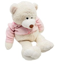 Plush Stuffed Light Beige  White Teddy Bear with Pink Sweater 21  Tall