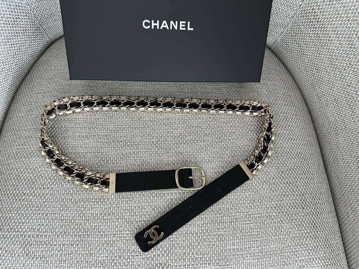 IN BOX 100%Auth CHANEL 19K Interwoven Chain Strands & Black