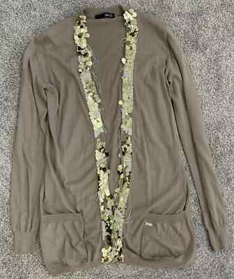 Liu Jo Women's Size EU 40 Tan Sequined Open Cardigan Sweater With Pockets (B1)