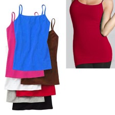Women's Basic Stretch Camisole Tank Top Spaghetti Strap Long Cami Plain One Size