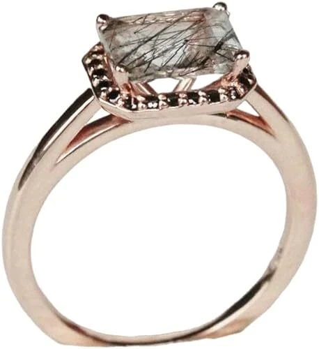 NATURAL BLACK RUTITE BLACK SPINEL GEMSTONE 925 STERLING SILVER WOMENS RING