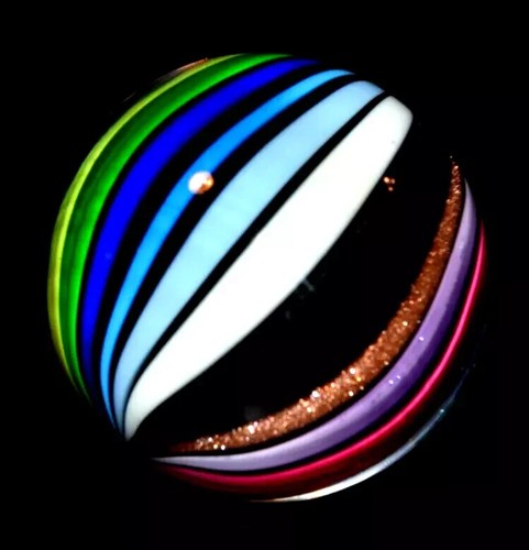EDDIE SEESE GLASS MARBLE/1.783"-BEACHBALL WITH GOLD LUTZ-GORGEOUS COLORFUL MIB - Picture 2 of 7