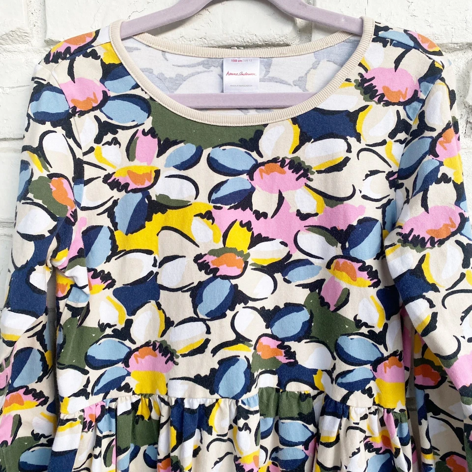 2 Hanna Andersson Dress Girls 150 Navy Floral Long Sleeve Tunic Skater Lot Sz 12 - Image 3 of 4