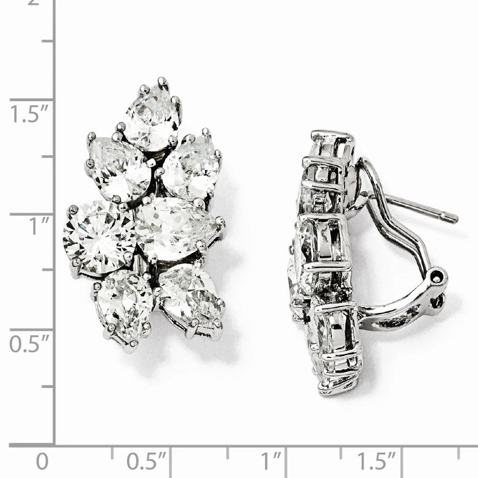 Cheryl M Sterling Silver RH-plated CZ Fancy Cluster Omega Back Earrings - Image 2 of 4