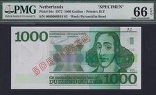 Netherlands 1000 gulden 1972 SPECIMEN #92, Spinoza, PMG 66 EPQ, Pick 94s