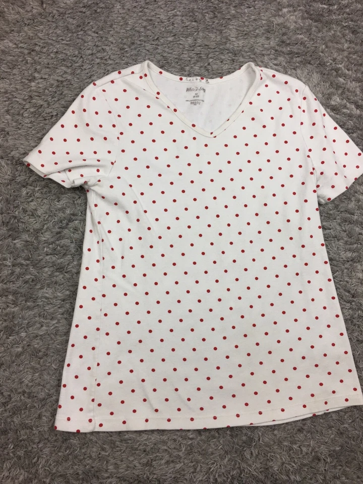 Camisa Ciervo Blanca Mujer Talla Mediana Blanca Roja Lunares Manga Corta Algodón Foto 3 de 4