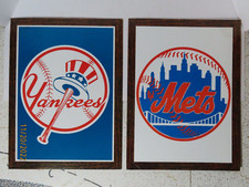 Cool vintage 1970's? New York Yankees Mets 12" X 9" cardboard team logo placard