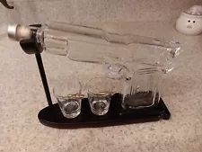 Gifts for Men Dad Whiskey Decanter Set 11 Oz with Two 2 Oz Glasses, Pistol Gun
