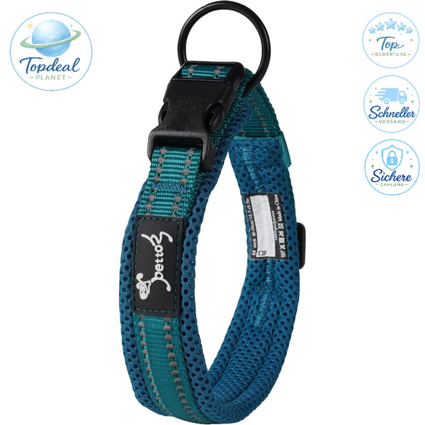 Hundehalsband Nylon Verstellbar Atmungsaktiv Reflektierend Blau M FüR Hunde-image