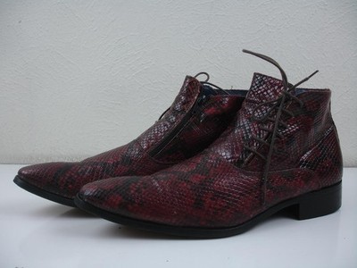 Men's 8.5 42 Le Bottier Burgundy Snakeskin Ankle Boots Vero Cuoio Made in Italy