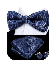 Pretied Bow Ties for Men Wedding Formal Bow Tie Handkerchief Cufflinks Lapel ...