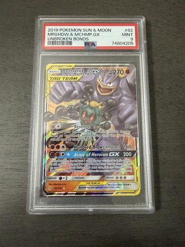 Pokemon Marshadow & Machamp GX Tag Team SM Unbroken Bonds 82/214 PSA 9