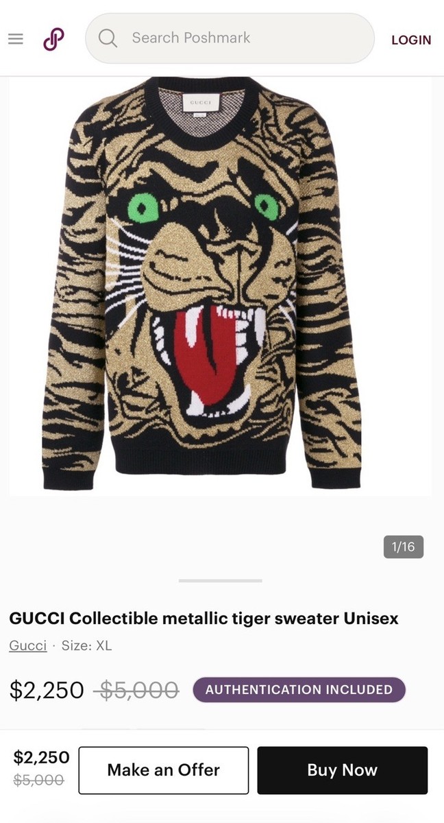 Gucci Tiger Graphic Metallic Knit Crewneck Pullover Sweater Unisex