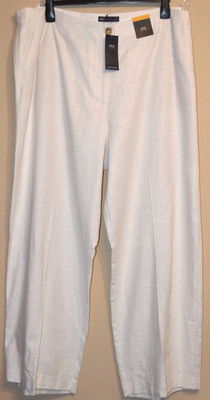 DAMEN M&S COLLECTION HOSE HOHER BUND WEITES BEIN LEINENMISCHUNG GRÖSSE 20 LANG WEISS