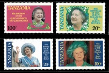 Tanzania, #267-270 Queen Mother Jubilee set 1985, MNH