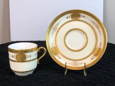 Mintons for Tiffany & Co Gold Encrusted Porcelain Demitasse Cup & Saucer