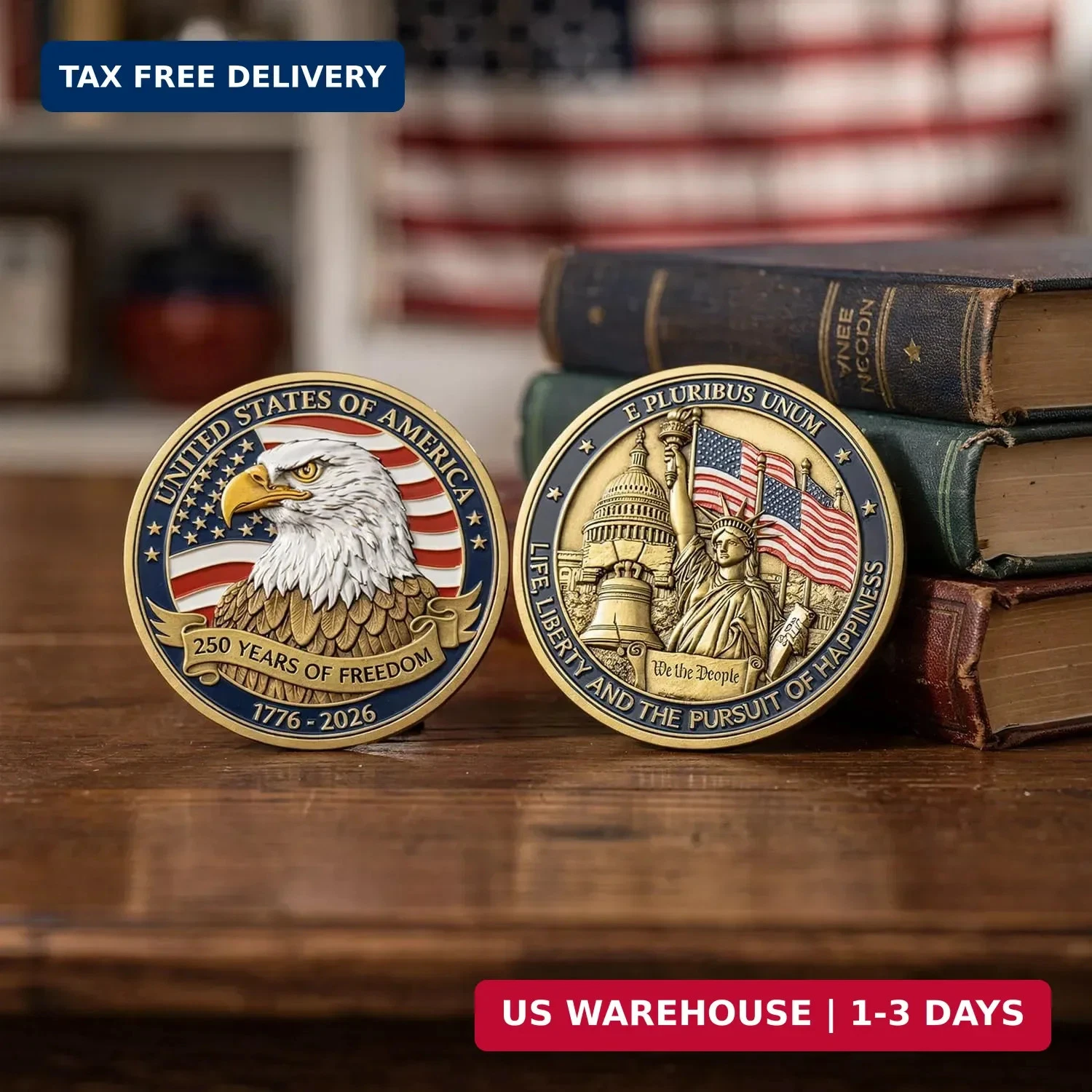 USA 250th Anniversary Commemorative Coin 1776-2026 Eagle Liberty Collectible