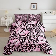 Pink Leopard Print Comforter Set Size,Kids Girls Woman Twin Pink Butterfly