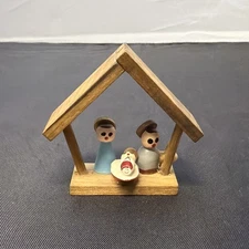 Vtg Kurt S Adler Mini Wooden Nativity Creche Christmas Ornament Peg People Japan