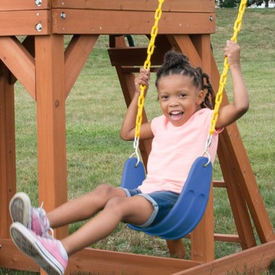 WOODEN SWING-SET PLAYGROUND SET W/ 2 WAVE SLIDES ROCK WALL TIC TAC