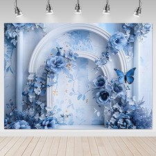 Blue Floral Backdrop Bridal Shower Wedding Flowers Background Studio 7x5ft