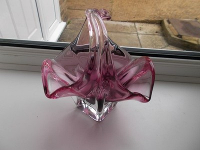 VINTAGE MURANO RUBIN GLAS KORB 20 CM HOCH 20 CM BREIT