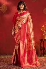 Women's Kanjivaram Silk Pure Zari Weaving Saree with Unstitched Blouse