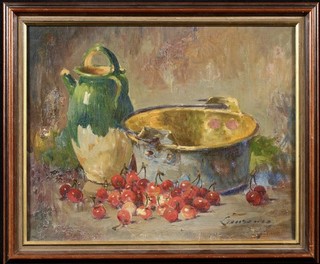 ARTHUR BRUNEL NEUVILLE (1852 1941) SIGNED FRENCH OIL CANVAS PEACHES & GRAPES