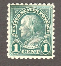 Scott#581 MNH OG F/VF 1923 1 Cent Green Ben Franklin Rotary Press Perf 10 $35