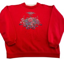 Vintage 90s Authentic Ltd Ed Red Floral Crewneck Grandma Sweatshirt, Size L