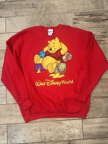 Vintage 90s Winnie the Pooh Bear Walt Disney World Red XXL Crew Neck Sweatshirt - Picture 1 of 11