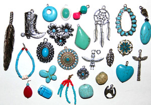 Vintage-Mod 25 Southwestern Native American Pendants Charms Craft Jewelry Making