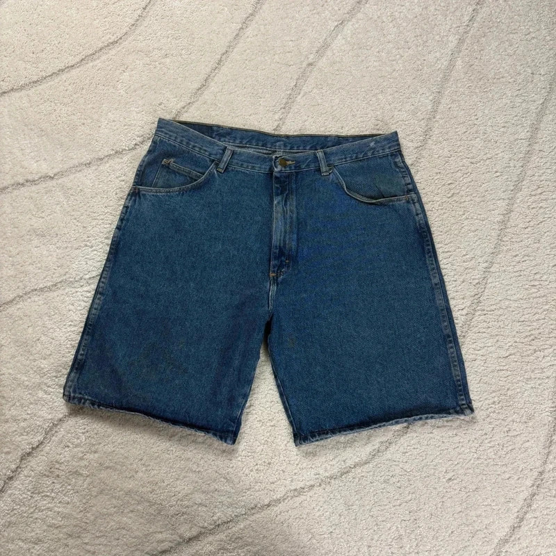VTG Wrangler 90s Baggy Oversized Relaxed Blue Sz 38 Carpenter Denim Shorts Jorts image 4