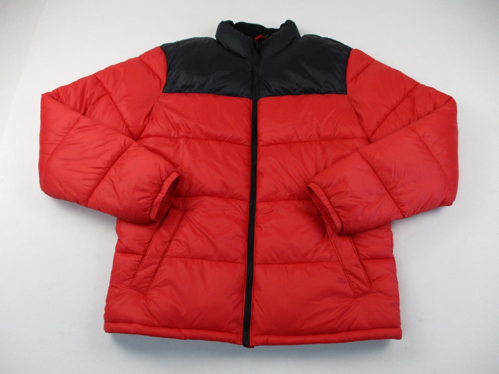 Old Navy Puffer Jacket Mens LT Orange Zip Hooded Outdoor Casual Y2K
