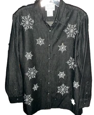 NWOT🦋💎💥QUACKER FACTORY💥💎🦋 Denim Shirt Top Jacket Shacket Rhinestones Small