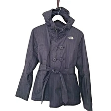 The North Face Double Breasted Belted Jacket  black stripe hooded zipper Size  M
