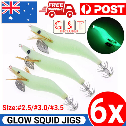 6x Glow Fishing Squid Jig In Various Size Flash White Colour Tackle Lure Special - Picture 1 of 15