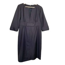 J Crew Womens Wool Solid Short Sleeve Knee Length Sheath Dress Black Size 6